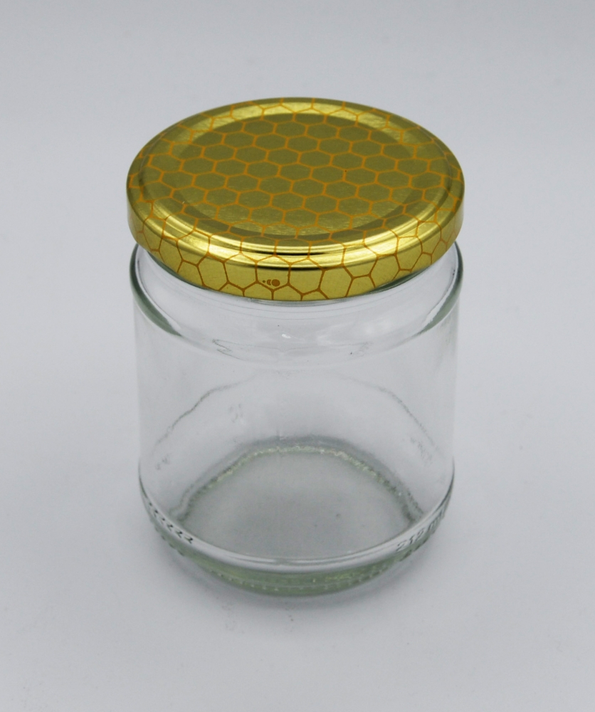 Pot en verre de 250g de miel avec couvercle twist-off, emballage, produits
